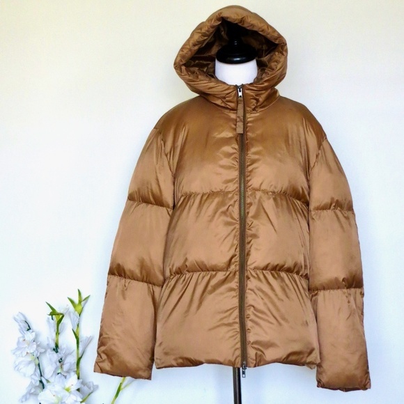 NEW! VINCE Hooded Puffer Jacket Mocha Women SZ Large - Picture 8 of 15